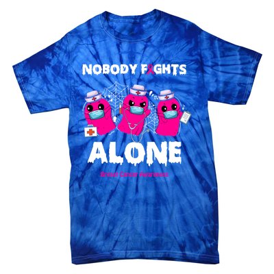 Nobody Fights Alone Boo Ghost Nurse Breast Cancer Scrub Gift Tie-Dye T-Shirt