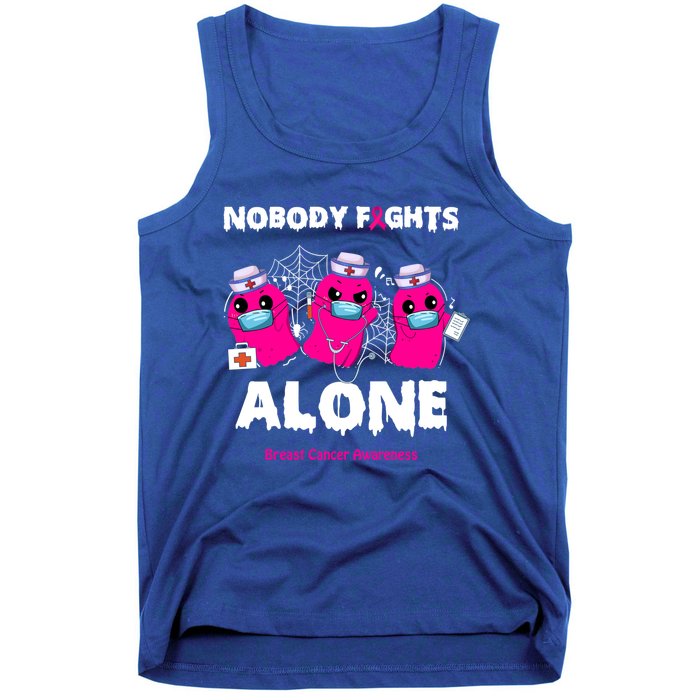 Nobody Fights Alone Boo Ghost Nurse Breast Cancer Scrub Gift Tank Top