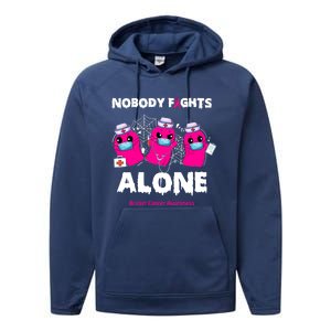 Nobody Fights Alone Boo Ghost Nurse Breast Cancer Scrub Gift Performance Fleece Hoodie