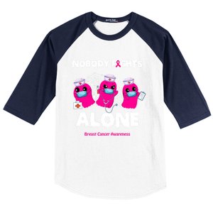 Nobody Fights Alone Boo Ghost Nurse Breast Cancer Scrub Gift Baseball Sleeve Shirt