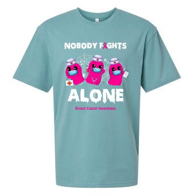 Nobody Fights Alone Boo Ghost Nurse Breast Cancer Scrub Gift Sueded Cloud Jersey T-Shirt