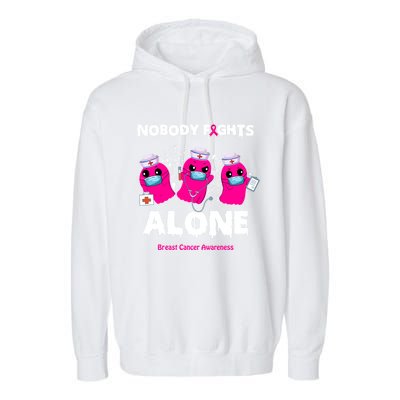 Nobody Fights Alone Boo Ghost Nurse Breast Cancer Scrub Gift Garment-Dyed Fleece Hoodie