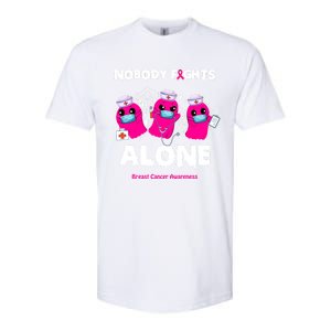 Nobody Fights Alone Boo Ghost Nurse Breast Cancer Scrub Gift Softstyle CVC T-Shirt