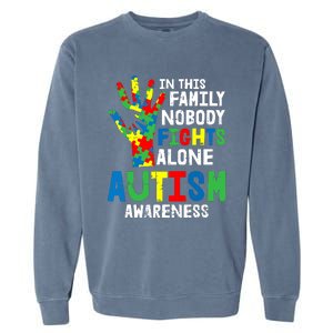 No Fights Alone Autism Awareness Puzzle Hand Family Gifts Garment-Dyed Sweatshirt