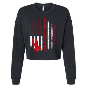 Nobody Fights Alcohol Alone USA Flag Red Ribbon Cropped Pullover Crew