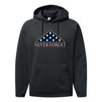 Never Forget American Folded Flag Military Memorial Design Performance Fleece Hoodie