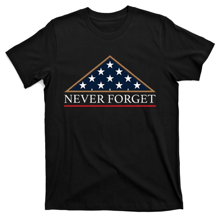 Never Forget American Folded Flag Military Memorial Design T-Shirt