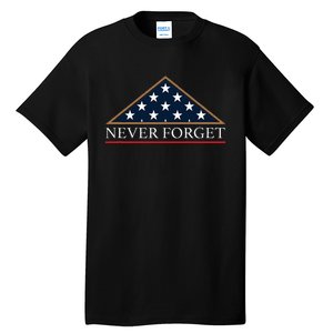 Never Forget American Folded Flag Military Memorial Design Tall T-Shirt