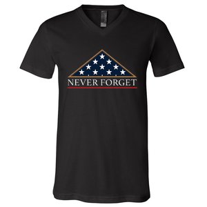 Never Forget American Folded Flag Military Memorial Design V-Neck T-Shirt