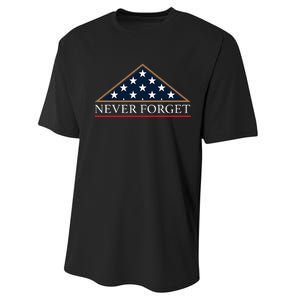 Never Forget American Folded Flag Military Memorial Design Performance Sprint T-Shirt