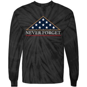 Never Forget American Folded Flag Military Memorial Design Tie-Dye Long Sleeve Shirt