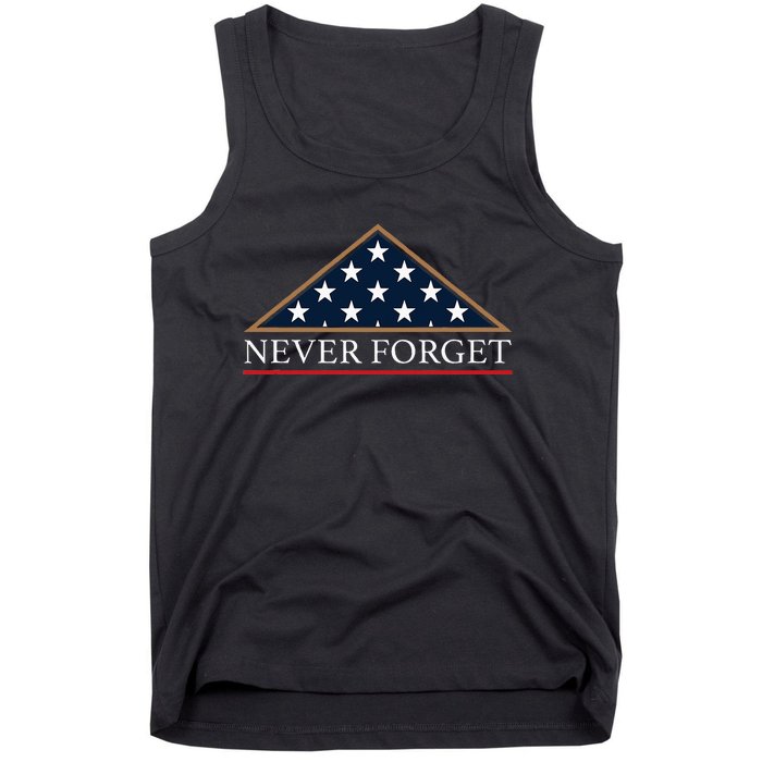 Never Forget American Folded Flag Military Memorial Design Tank Top