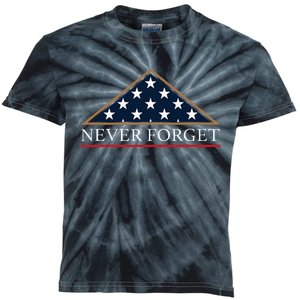 Never Forget American Folded Flag Military Memorial Design Kids Tie-Dye T-Shirt