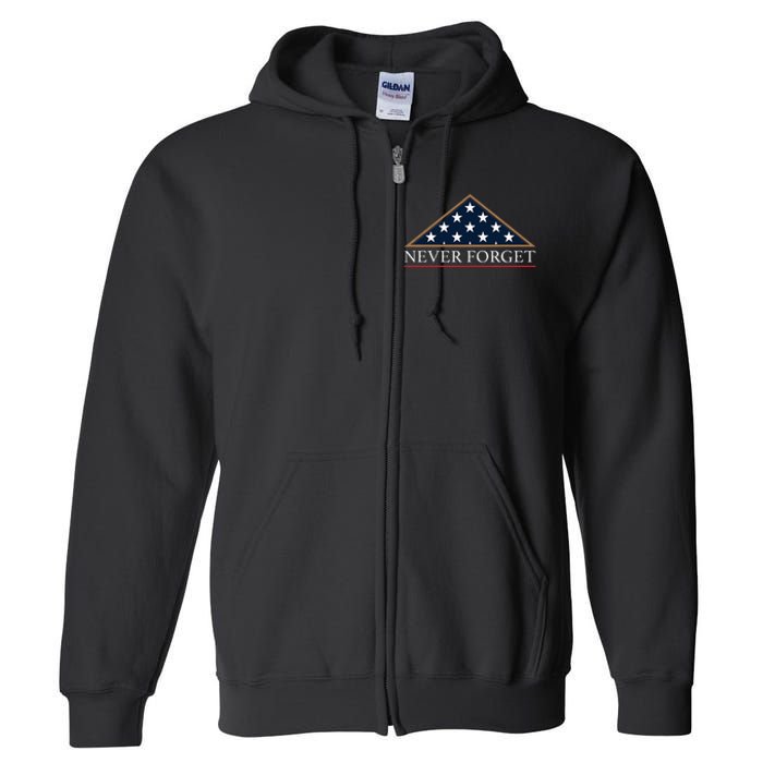 Never Forget American Folded Flag Military Memorial Design Full Zip Hoodie