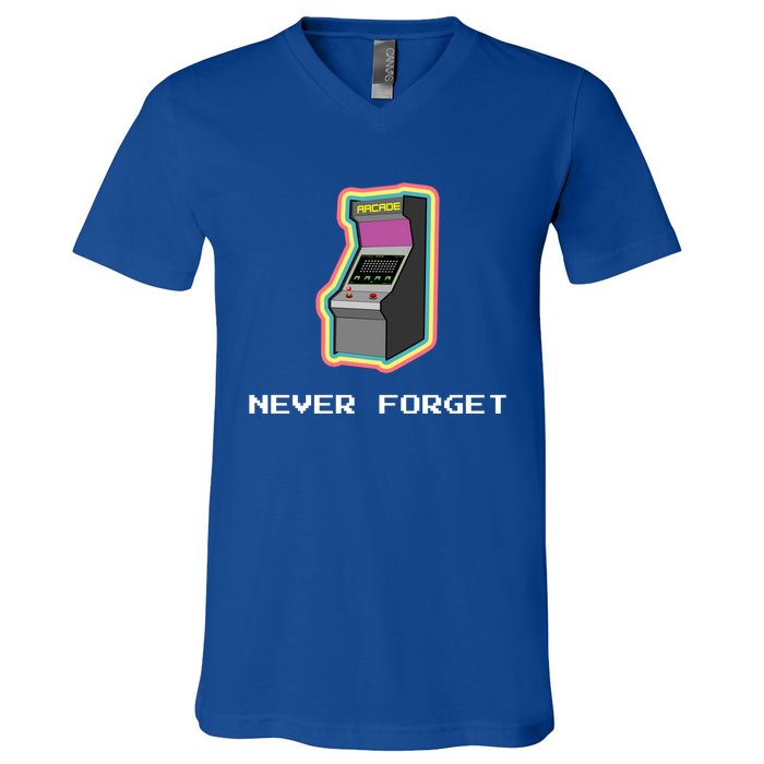 Never Forget Arcade Games Vintage Retro Gaming Gamer Cute Gift V-Neck T-Shirt