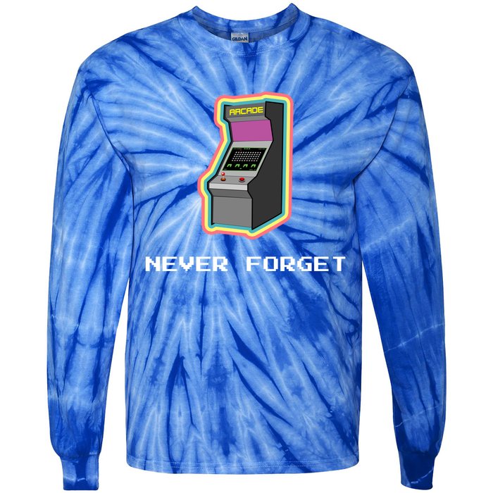 Never Forget Arcade Games Vintage Retro Gaming Gamer Cute Gift Tie-Dye Long Sleeve Shirt