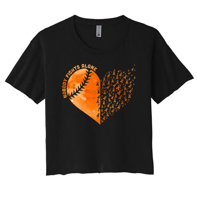 Nobody Fights Alone Orange Baseball MS Awareness Women's Crop Top Tee