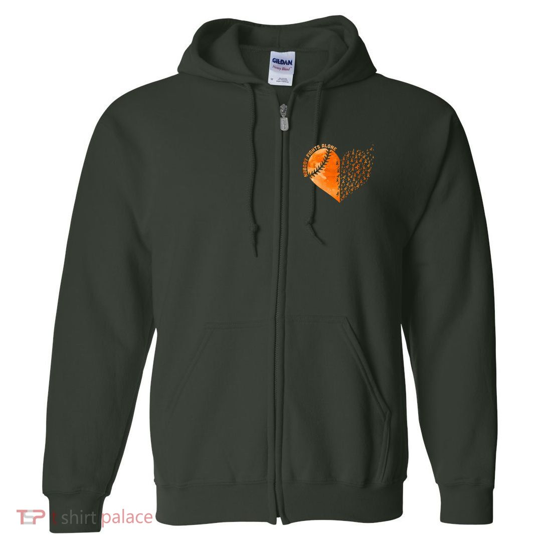 Nobody Fights Alone Orange Baseball MS Awareness Full Zip Hoodie