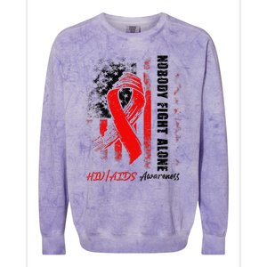 Nobody Fights Alone Hiv Aids Awareness Red Ribbon Supporter Colorblast Crewneck Sweatshirt