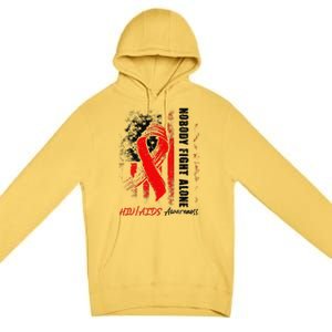 Nobody Fights Alone Hiv Aids Awareness Red Ribbon Supporter Premium Pullover Hoodie