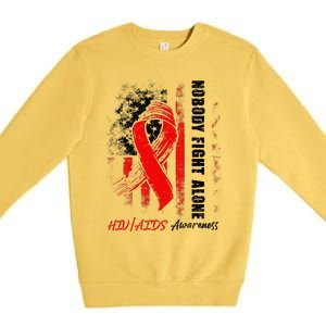 Nobody Fights Alone Hiv Aids Awareness Red Ribbon Supporter Premium Crewneck Sweatshirt