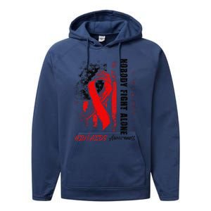 Nobody Fights Alone Hiv Aids Awareness Red Ribbon Supporter Performance Fleece Hoodie