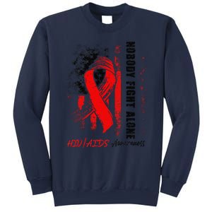 Nobody Fights Alone Hiv Aids Awareness Red Ribbon Supporter Sweatshirt