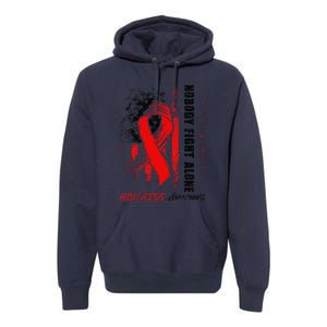 Nobody Fights Alone Hiv Aids Awareness Red Ribbon Supporter Premium Hoodie