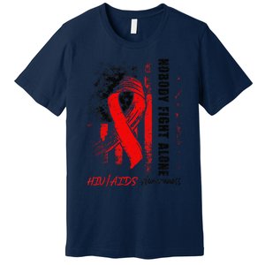 Nobody Fights Alone Hiv Aids Awareness Red Ribbon Supporter Premium T-Shirt