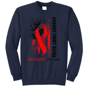 Nobody Fights Alone Hiv Aids Awareness Red Ribbon Supporter Tall Sweatshirt