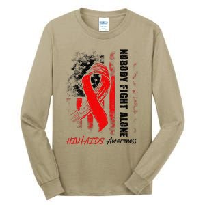 Nobody Fights Alone Hiv Aids Awareness Red Ribbon Supporter Tall Long Sleeve T-Shirt