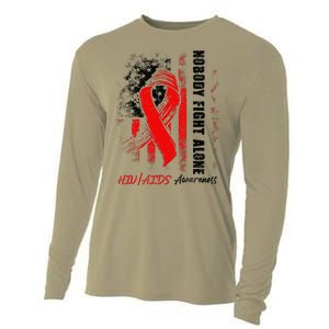 Nobody Fights Alone Hiv Aids Awareness Red Ribbon Supporter Cooling Performance Long Sleeve Crew