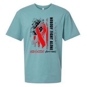 Nobody Fights Alone Hiv Aids Awareness Red Ribbon Supporter Sueded Cloud Jersey T-Shirt