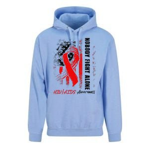 Nobody Fights Alone Hiv Aids Awareness Red Ribbon Supporter Unisex Surf Hoodie