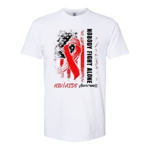 Nobody Fights Alone Hiv Aids Awareness Red Ribbon Supporter Softstyle CVC T-Shirt