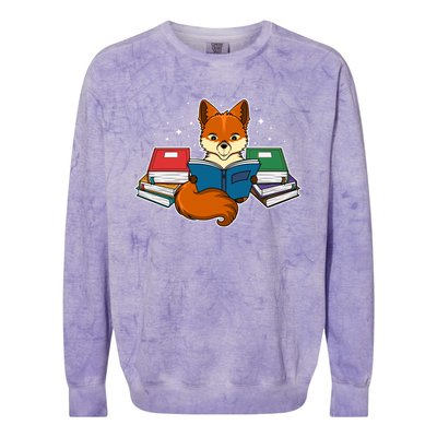 Nerdy Fox Book Funny Animal Lover Furry Gift Colorblast Crewneck Sweatshirt