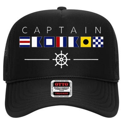 NAUTICAL FLAG BOAT CAPTAIN High Crown Mesh Back Trucker Hat