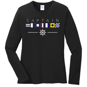 NAUTICAL FLAG BOAT CAPTAIN Ladies Long Sleeve Shirt