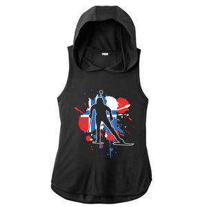 Norway Flag Biathlonist Norwegian Biathlon Ladies PosiCharge Tri-Blend Wicking Draft Hoodie Tank