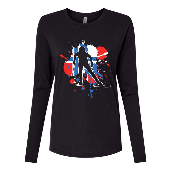 Norway Flag Biathlonist Norwegian Biathlon Womens Cotton Relaxed Long Sleeve T-Shirt