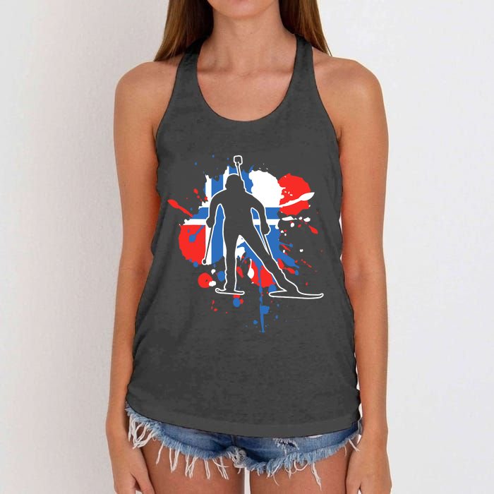 Norway Flag Biathlonist Norwegian Biathlon Women's Knotted Racerback Tank