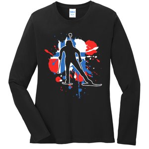 Norway Flag Biathlonist Norwegian Biathlon Ladies Long Sleeve Shirt