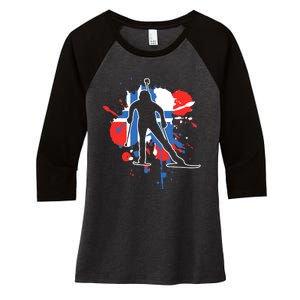 Norway Flag Biathlonist Norwegian Biathlon Women's Tri-Blend 3/4-Sleeve Raglan Shirt