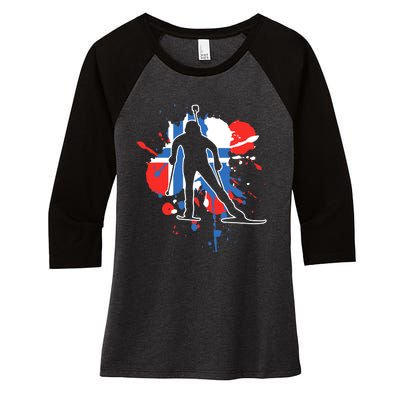 Norway Flag Biathlonist Norwegian Biathlon Women's Tri-Blend 3/4-Sleeve Raglan Shirt