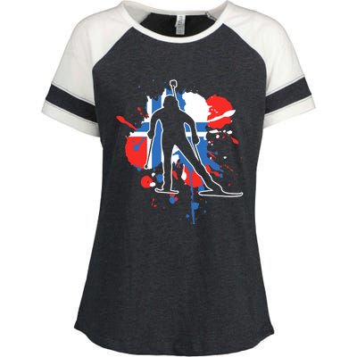 Norway Flag Biathlonist Norwegian Biathlon Enza Ladies Jersey Colorblock Tee