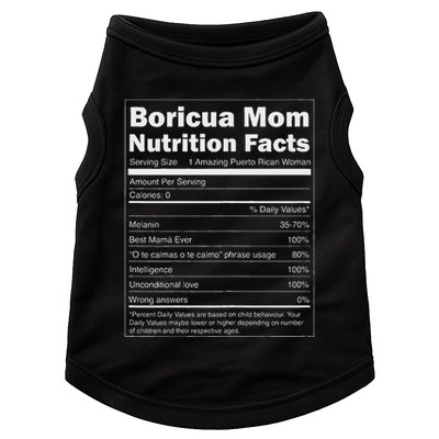Nutrition Facts Boricua Mom Funny Puerto Rico Doggie Tank
