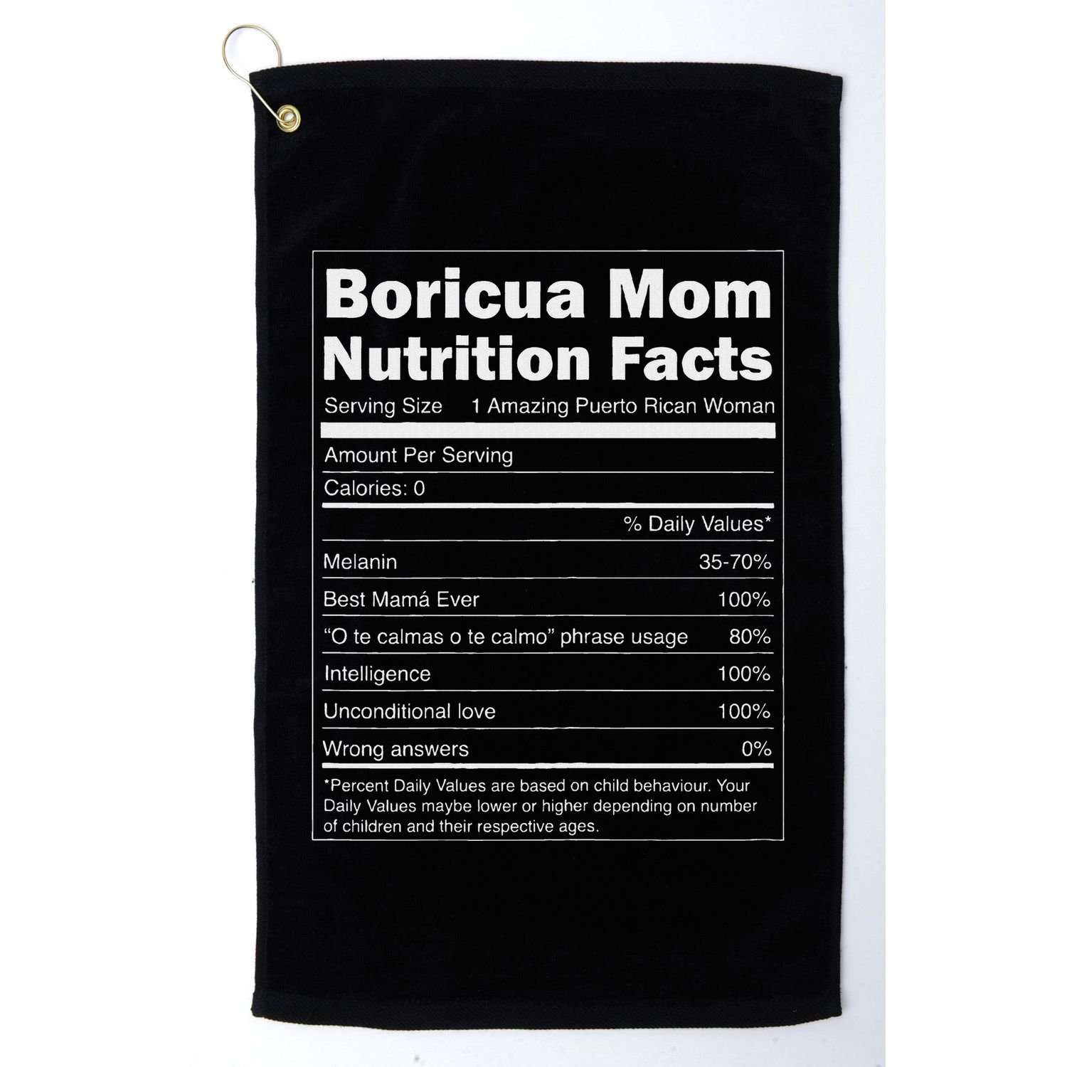 Nutrition Facts Boricua Mom Funny Puerto Rico Golf Towel