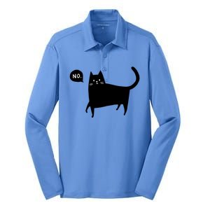 No Funny Black Cat Silk Touch Performance Long Sleeve Polo