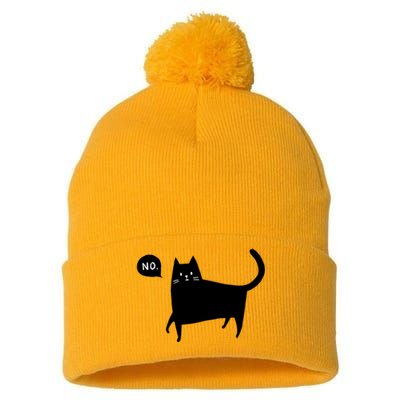 No Funny Black Cat Pom Pom 12in Knit Beanie