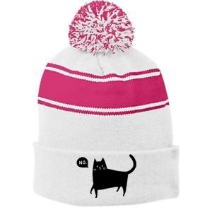 No Funny Black Cat Stripe Pom Pom Beanie